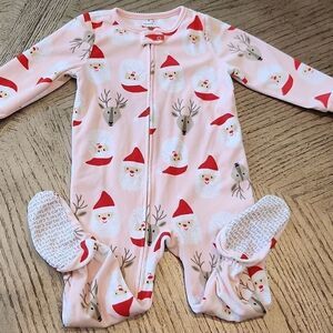 3T girls  Santa footed zip up onsie Carters